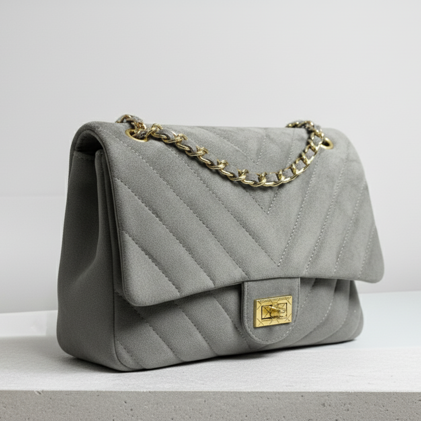 Yumuşak Dokulu Gri Omuz Çantası