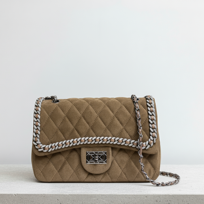 Süet Kapitone Zincir Askılı Omuz Çantası