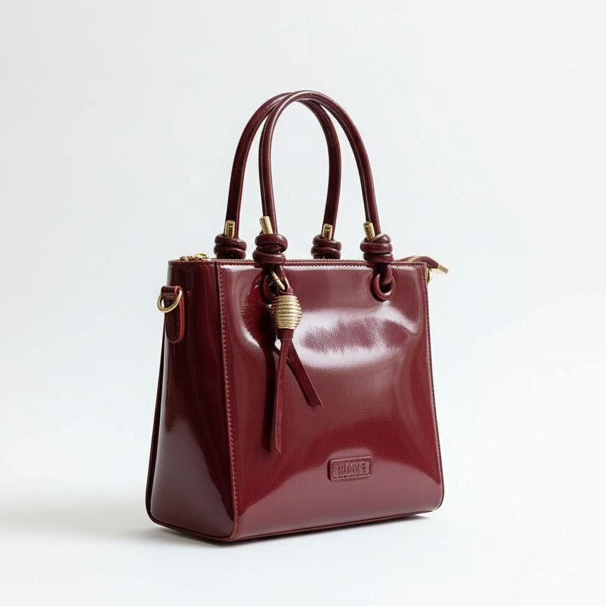 Parlak Bordo Rugan Omuz Çantası