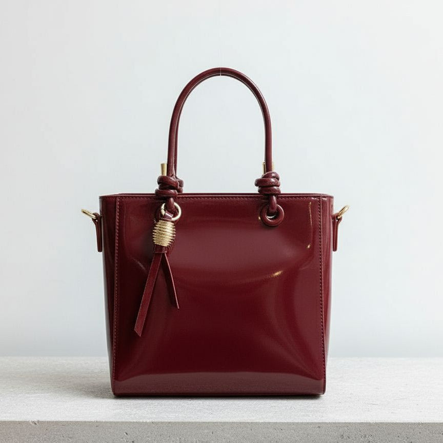 Parlak Bordo Rugan Omuz Çantası