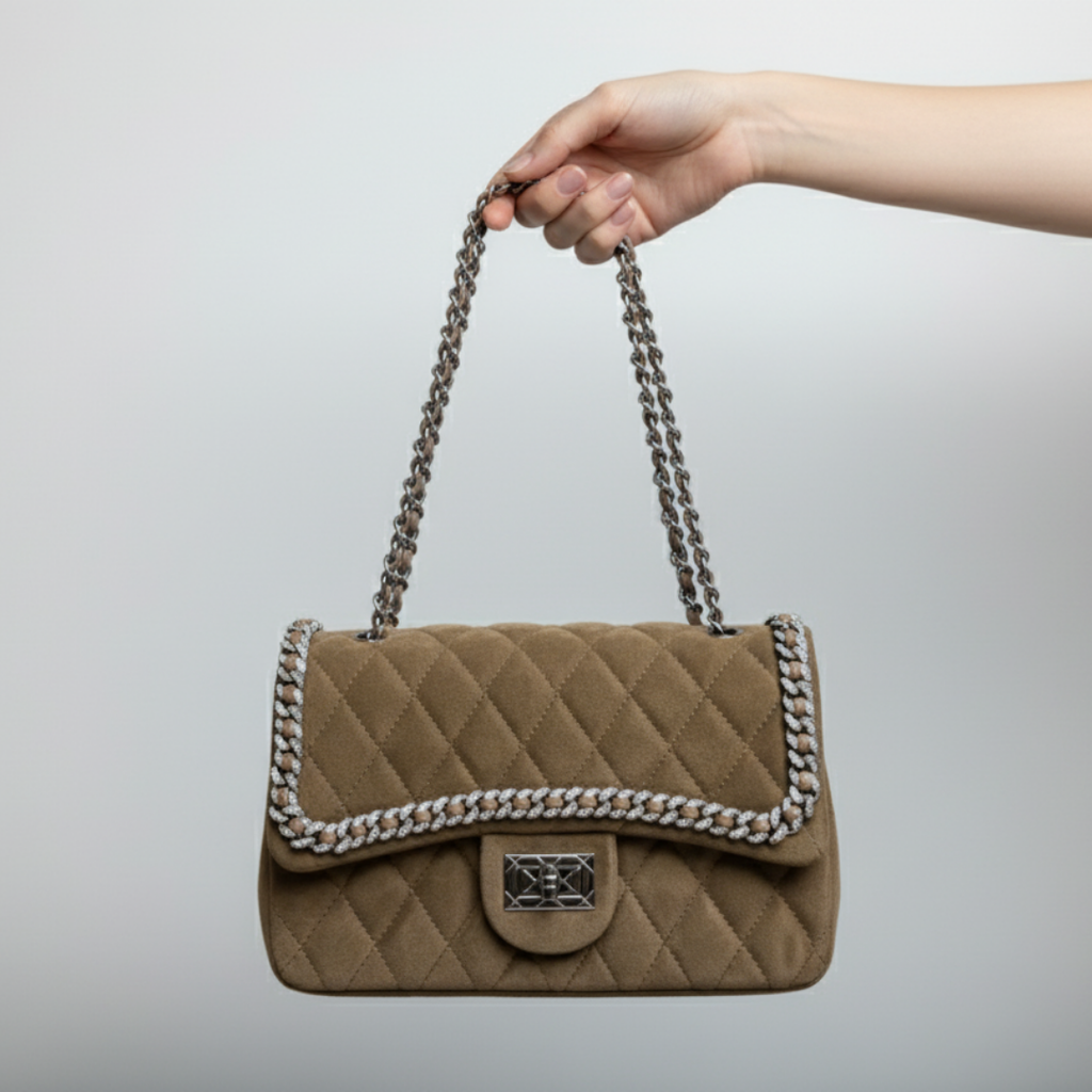 Süet Kapitone Zincir Askılı Omuz Çantası